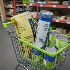 KI-generiertes Bild: Einkaufswagen mit Material