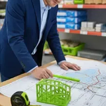 KI-generiertes Bild: Baustellenplanung am Tisch